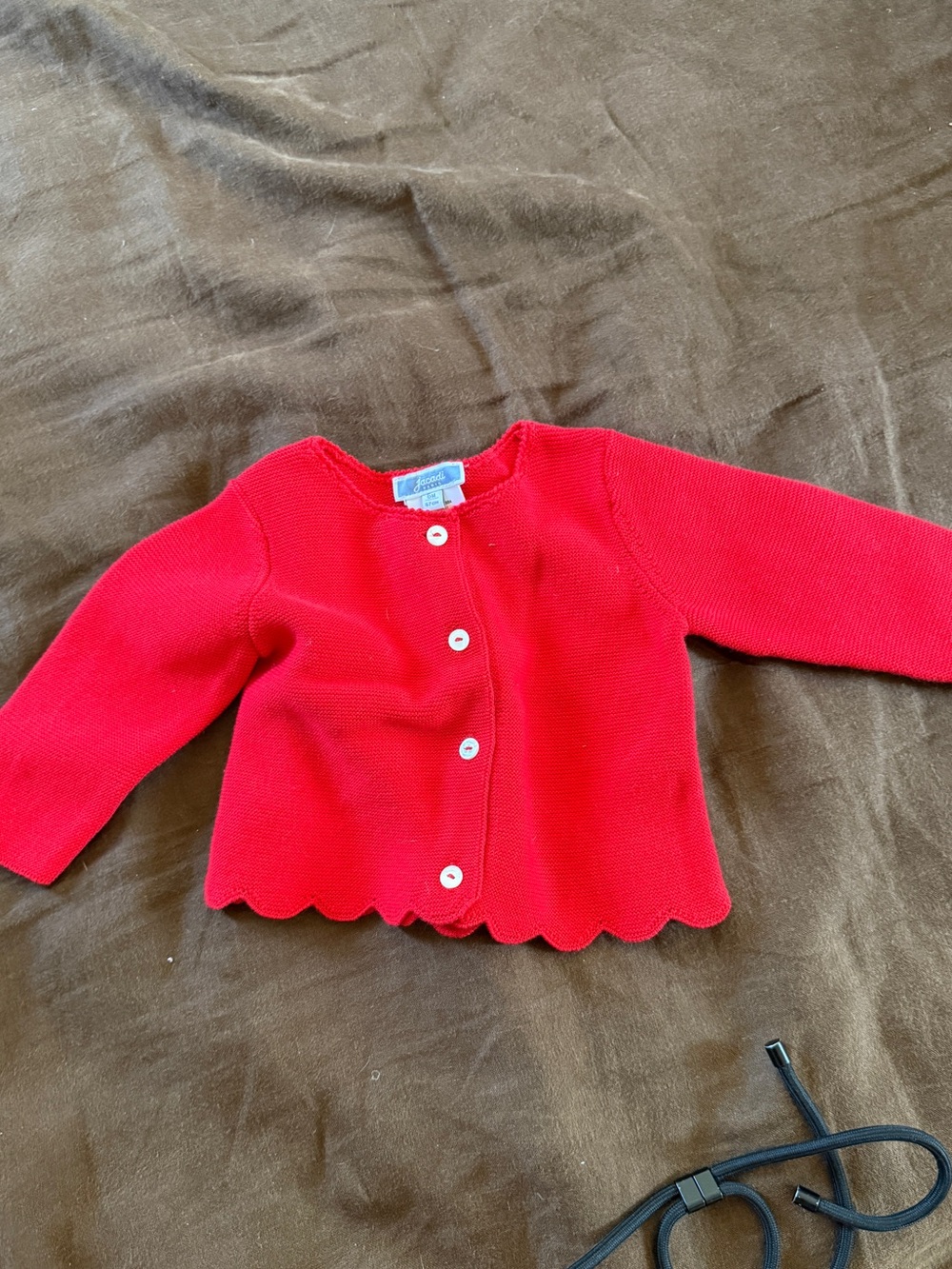 Jacadi Red Scallop Hem Cardigan